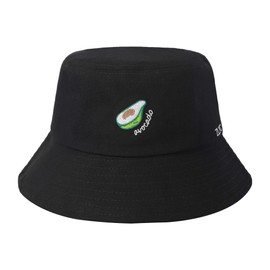 ZLYC Unisex Fashion Embroidered Bucket Hat Summer Fisherman Cap for Men Women (Black Avocado)