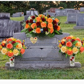 ALL SPECIAL Artificial Flower for Grave Gravestone Decorations, 3 Pack Gravesite Flowers, Cemetery Graveside Bouquets Roses, Tombstone Headstone Saddle Florals Never Be Blown Away