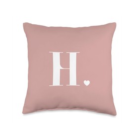 Pastel Pink Cute Letter H Initial Heart Monogram Throw Pillow