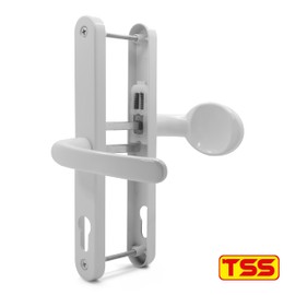 TSS UPVC Door Handles Set - Lever Moveable Pad - 70mm / 92mm PZ (Centres) - 215mm Screw to Screw - Backplate 247mm X 32mm - Replacement UPVC Door Handles - PVC Door Handle (White)