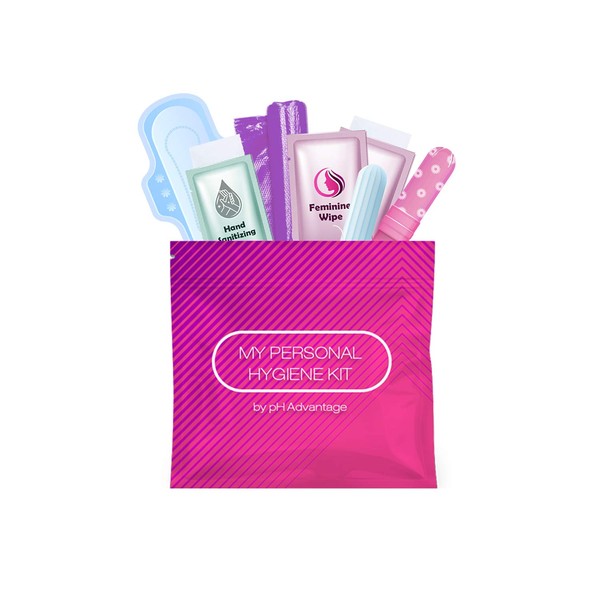 Menstrual Kit All-in-One | Convenience on The Go | Single Period Kit Pack for Travelling, Tweens & Teenagers or Emergency situations | Individually Wrapped Feminine Hygiene Products (Pink)