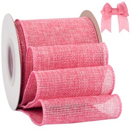 Tekdeere Burlap Ribbon 3 Inch x 10 Yard, Pink Wired Ribbon for Crafts, Gift Wrapping, Wreaths, Bows, Tree Decoration and Outdoor Decoration