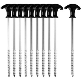 Tent Pegs, Pack of 10 Iron Pegs, Sturdy Pegs with Thread, 21 cm Pegs, Camping, with T-shaped Non-Slip Handle, for Garden, Camping, Travel, Outdoor