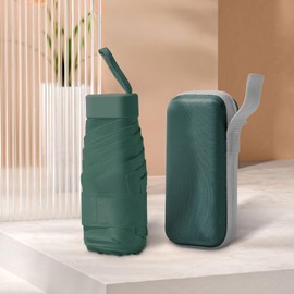 Xiuying Feng Mini Umbrella for Travel, Small Umbrella for Purse with Case for Sun and Rain, Sun Umbrella with UV Protection, Lightweight & Compact Umbrella for Women Men Kids(Dark Green)