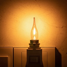 12 Pack LED Vintage Candelabra Bulbs Night Lights 0.7W=7W C22T E12 Edison Mini Candle Bulbs Filament Flame 7 Watt Equivalent LED Chandelier Light Bulbs Decorative Lights 2200K Warm Amber Glass