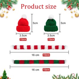 MorLuks Pack of 40 Mini Christmas Hat and Christmas Scarf Set, Small Christmas Hats, Mini Knitted Hat for Christmas, Mini Christmas Hats for Bottles, Dollhouse Decoration, Christmas Parties