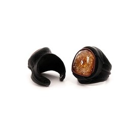 Generic Leather Ring With Baltic Amber stone/Hand Made from Polished/Certified Baltic Amber Bead (2 colors/Universal size) (Honey amber stone)