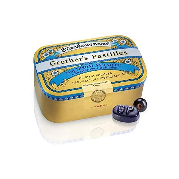 Grether’s Pastilles Original Formula for Dry Mouth and Sore Throat Relief, Blackcurrant, 4-Pack, 3.75 oz. Per Box