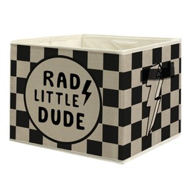uinwk Retro Boy Nursery Storage Bins, Rad Little Dude Black and Beige Checkered Collapsible Storage Box Laundry Basket with Handle for Boys Bedroom Bathroom Playroom Clothes Toys Books