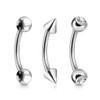 Forbidden Body Jewelry Value Pack 3pc Surgical Steel Ball/Spike/Crystal Curved Barbells (Pick Gauge/Length), Metal, cubic-zirconia