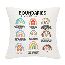 Boundaries Rainbow Cushion Covers 18x18 Inch Mental Health Themed Decor for Home Kids Teens Kids Adults Women Men Inspirational Gift(BOUNDARIES)