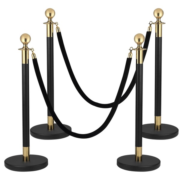 4PACK Stainless Steel Stanchion Post Queue 5 ft Black Velvet