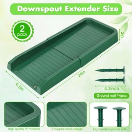NamcheBarwa 2 Pack Downspout Splash Block,Gutter Splash Guard for Rain Water Drainage,24" Fixable Downspout Extensions with 4 Fixing PP Nails (2 Pack-Green)