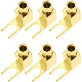 Greluma Pack of 6 Speaker Cable Connectors, Hi-End Banana to Spade Adapter Plug, Speaker Cable, Wire Right Angle Spade Fork and Binding Post Connector, Gold-Plated