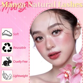 Ahrikiss Lashes Manga Lashes Anime Wispy False Eyelashes 8 Pairs Faux Mink Lashes Fluffy Fake Eyelashes 3D Volume Fake Lashes 9-16mm Soft Spiky Strip Lashes Natural Look (Princess)