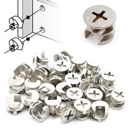 BESTU 15mm Diameter Furniture Cam Lock Screws Furniture Cam Lock Fittings Connectors Metal Silver Tone for Cabinet 24pcs