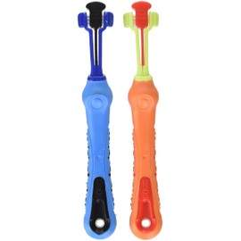 EZ DOG 3-Sided Toothbrush For Brushing Dog's Teeth, Assorted Colors | Best Dental Care For Dogs For Fresh Breath | Small Breed Dog Toothbrushes, 2 Pack