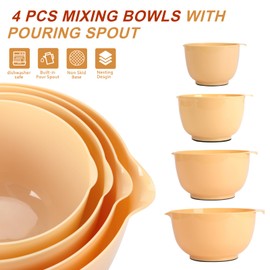 BoxedHome Nesting Plastic Mixing Bowl Set, 4 Piece Mixing Bowl Set with Pour Spouts, Size 1.7, 2.5, 3.5 and 4.5qt, for Prepping, Mixing, Baking, Cooking, Maize