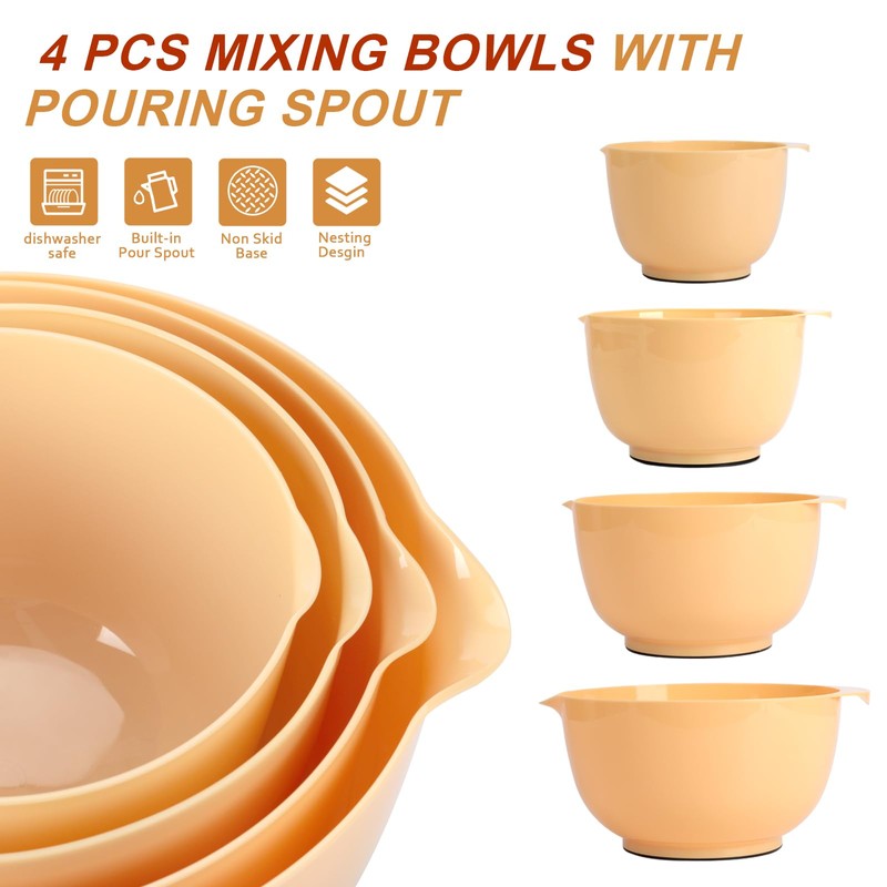 BoxedHome Nesting Plastic Mixing Bowl Set, 4 Piece Mixing Bowl