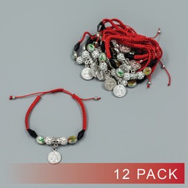 VL 12 Pieces Red Rope St. Benedict Red Thread Bracelet with Virgin Guadalupe and St. Jude Medals first communion gift Rosary Party Favor