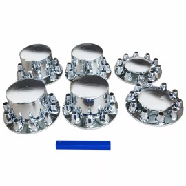 Highperformance Chrome Wheel Axle Covers Semi Truck 2 Front 4 Rear 33mm w/ Hub Caps Lug Nuts Set