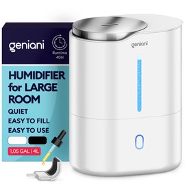 GENIANI Ultrasonic Cool Mist Humidifier for Bedroom, Large Rooms, Home, 4L - Easy Fill & Clean Humidifier for Plants w/Auto Shut-off, 40H Runtime - Quiet, Top Fill Air Humidifier
