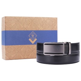 GALLERY SEVEN Mens Leather Ratchet Belt - Classic Bilinear Design - Obsidian - Adjustable from 28" to 44" Waist