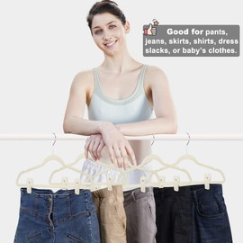 TOFIIGREM Velvet Hanger Clips for Velvet Hangers - 40 PCS Beige Non-Slip Velvet Clip for Pants Suit Skirt Hanger, Strong Velvet Clips Fit for Thin Velvet Hangers
