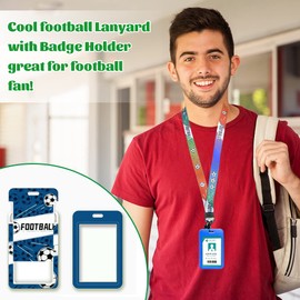 Lanyards for Neck with Card Holder, 2 Pcak Football Pattern Lanyard with Hard Card Case Cool Lanyard with Badge Holder for Boys Men Football Fan (Football Patterns)