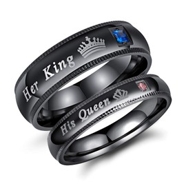 OIDEA Couple Ring King Queen with Cubic Zirconia: Men Women Rings Stainless Steel in Black Band Ring Finger Ring Wedding Rings Gift for Couples Couples Partner Valentine's Day Anniversary Birthday,
