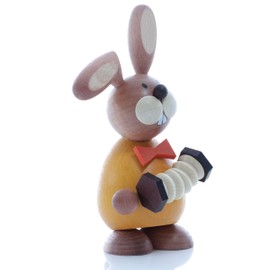 Easter bunny with accordion, height = 12 cm, Easter decoration, Easter bunny figure, Easter basket, Easter egg, spring, Ore Mountains, Seiffen bunny, flowers