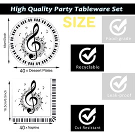 Serves40 - 80 piezas de notas musicales, suministros de fiesta, platos de música y servilletas de notas musicales, 7 pulgadas, platos de papel, servilletas de música, karaoke, música, decoraciones de