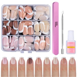False Nail Tips Kit - 135Pcs 9 Colors Short Press on Nails with Glue - 15 Sizes French Tip False Nails - Square Fake Nail Full Cover Stick on Nail for Women Girls Daily Nail Art Decorations