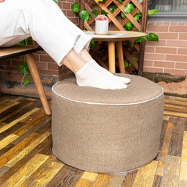 AbunHeri Outdoor Ottoman Outdoor Ottomans for Patio 19x12 Inches Modern Lightweight Foam Stuffed Pouf Outdoor Footstool Footrest Foot Stool Waterproof (Coffee)