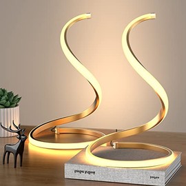 Table Lamps for Bedroom Set of 2, Gold Bedside Lamps, Nightstand Lamp, Stepless Dimmable, Curved Art Decorative Table Lamp for Bedroom Living Room Office Home