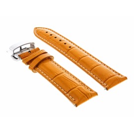 Ewatchparts 22mm Leather Watch Band Strap Compatible With Montblanc Watch Deployment Clasp Orange With White Stitching