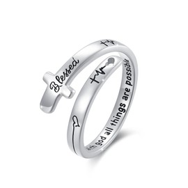 MEDWISE Cross Ring Sterling Silver Faith Rings for Women Faith Ring Adjustable Cross Wrap Ring Christian Fashion Band Ring for Women, Sterling Silver, No Gemstone