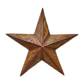 Home Western Star Wall Decor Tooled Leather Look Rustic Barn Star 14.5 Inch Brown