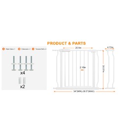 HOOOEN Extra Wide Baby Gate Extra Tall Dog Gate for Stairs Doorways White Metal Tension Child Pet Safety Gates with Pressure Mount 34-38.5 Inch Wide