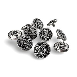 Pack of 10 Charming Silver Dirndl Buttons Metal 14 mm Eyelet Button Antique Silver Colours