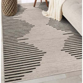 Rugshop Bohemian Stripe Stain Resistant High Traffic Living Room Kitchen Bedroom Dining Home Office Area Rug 3' 3" x 5' Cream