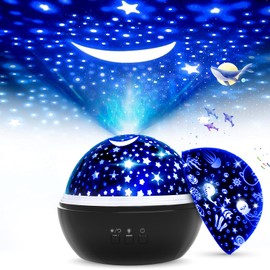 FISHOAKY Sternenhimmel Projektor Kinder, 360°Drehen Nachtlicht, 8 Farben Baby Star Projektionslampe, Projektion Films Nachtlicht Lampe für Baby, Weihnachtsgeschenke, Geburtstagsgeschenke (Schwarz)