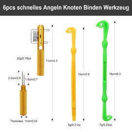 Realure Pack of 6 Knot Ties Fishing Hook Ties with Hook Sharpener for Fly Fishing Sea Fishing Fishing Accessories (Metal, Green, Yellow)