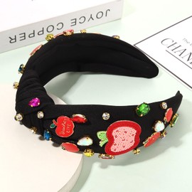 NVENF Teacher Headband for Women Teacher Accessories Crystal Pearl Knotted Headband Rhinestone Beaded Embellished Top Knot Headband Back To School Outfits Teacher Appreciation Gifts (Style J)