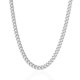 OLARCU 5mm Mens Silver Stainless Steel Cuban Link Chain Necklace for Men (5mm-Silver, 24 Inches)