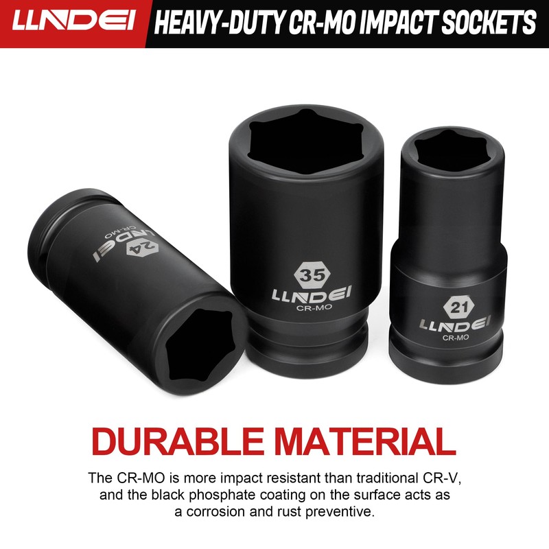 LLNDEI 3/4 inch Drive Impact Socket Set, 12 Piece Heavy