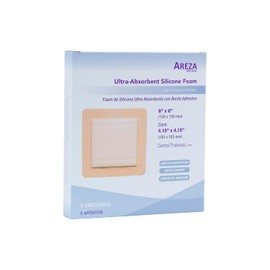 Areza Medical - Ultra-Absorbent Silicone Foam Wound Dressing - Waterproof - with Adhesive Border - sterile - 6" X 6" (15 cm X 15 cm) - 5 PCS per Box - 10 Boxes (Total of 50 dressings)