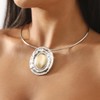 Vanesseva Two Tone Oval Pendant Open Circle Choker for Women
