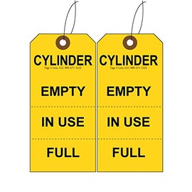 Tags 4 Less - (Empty/Full/Status) Cylinder Tag - Reinforced Hole, Thick Cardboard, Elastic String 3/4" x 5 3/4" Perforated - (50 per Pack)