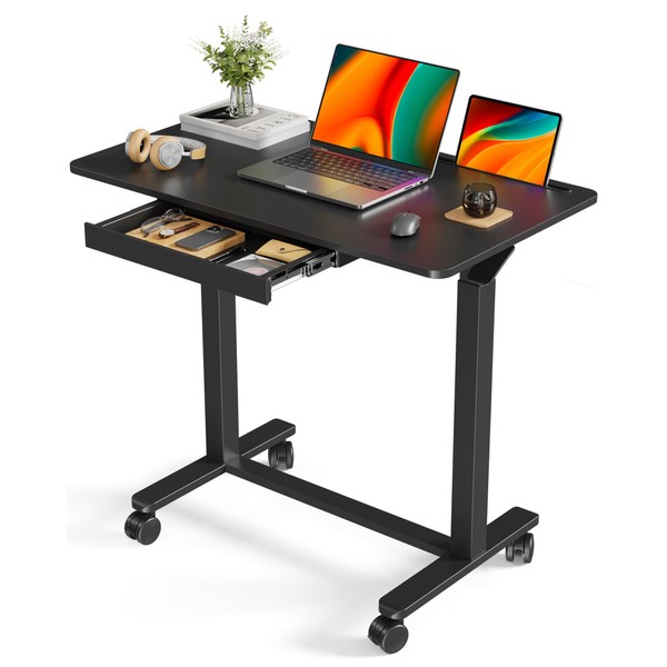 Liftsync Mobile Standing Desk, 35inch Small Rolling Table with Drawer,